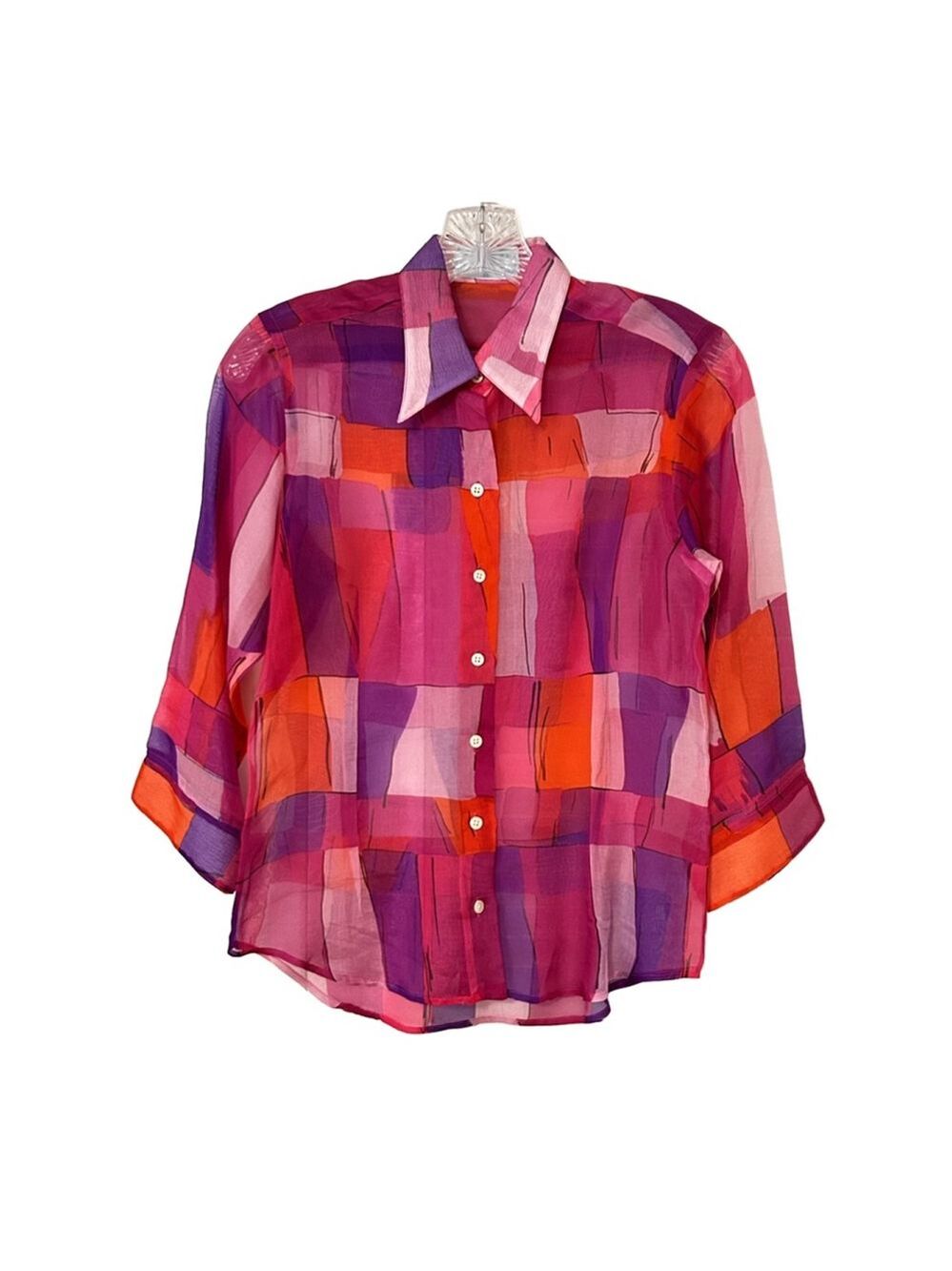 Thomas PINK Silk Blouse Geometric Print Button Front Women’s 8